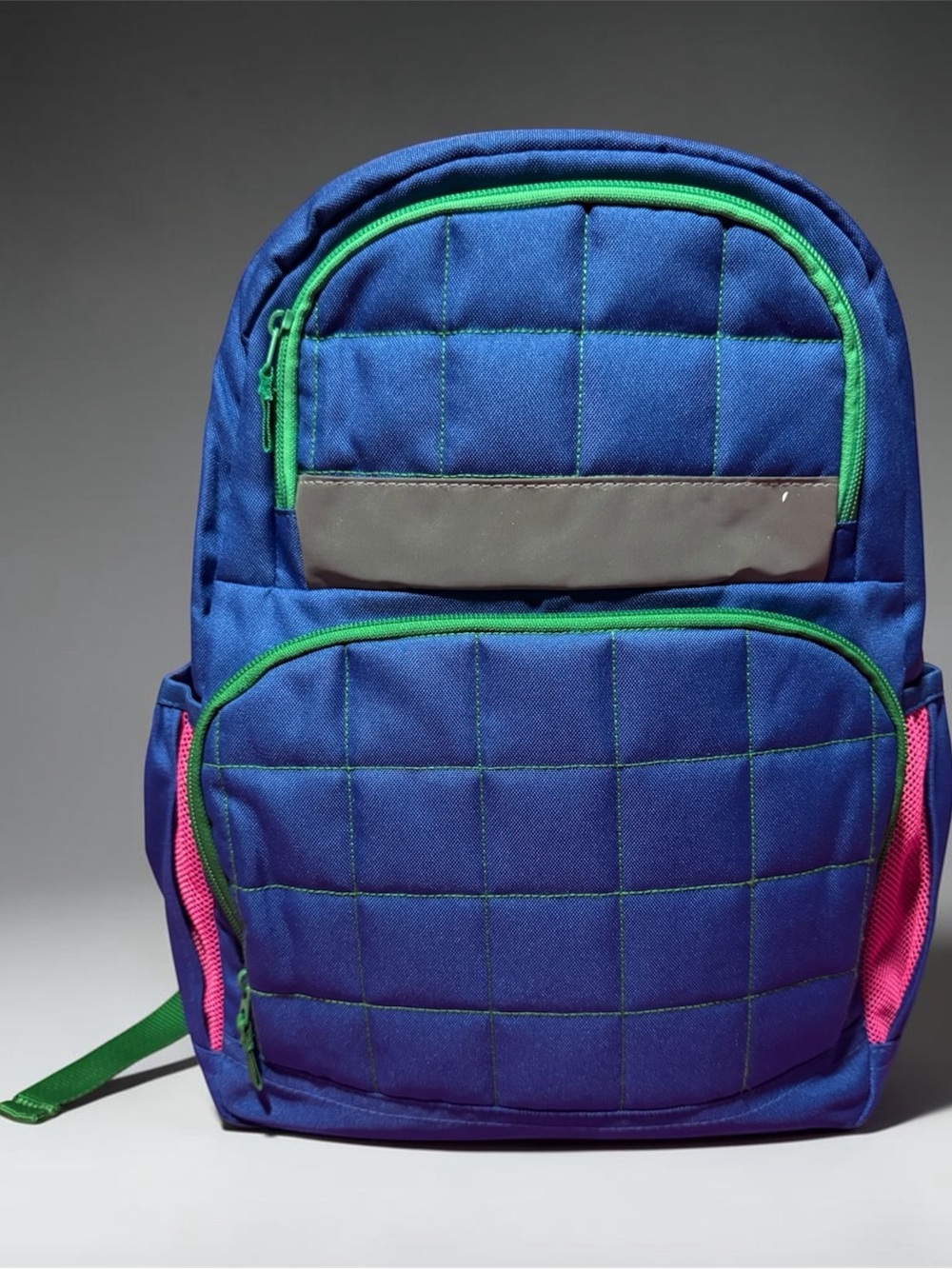 Quilted Blue Men's Backpack with Green Trim
